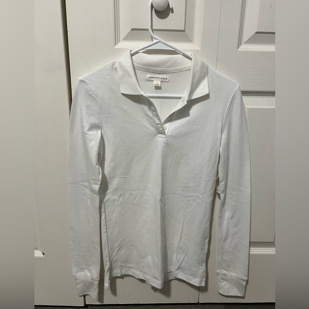 Aeropostale Long sleeve polo in white NWT
